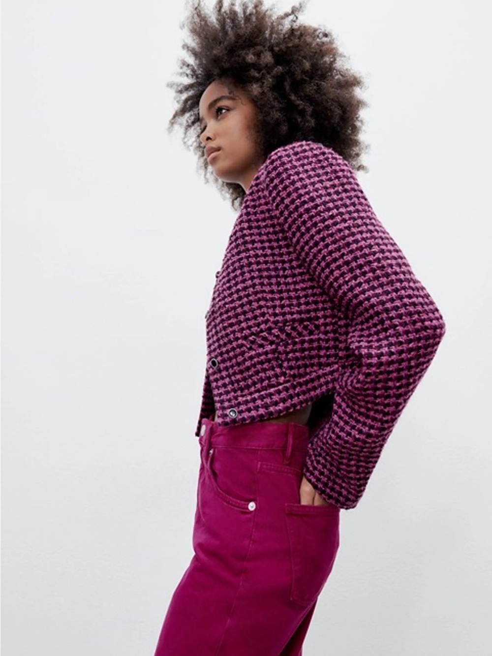 Zara Pink & Black Houndstooth Utility Jacket - Picture 12 of 12